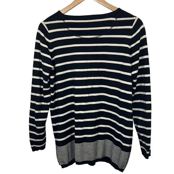 LISA TODD Women’s Cotton/Cashmere Blend Heart/Striped Sweater Black/White Small - Picture 7 of 10